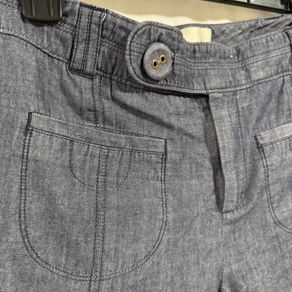 Anthro Elevenses Blue Gray Chambray Wide-Leg Cuffed Pants Size‎ 10 - Picture 2 of 9